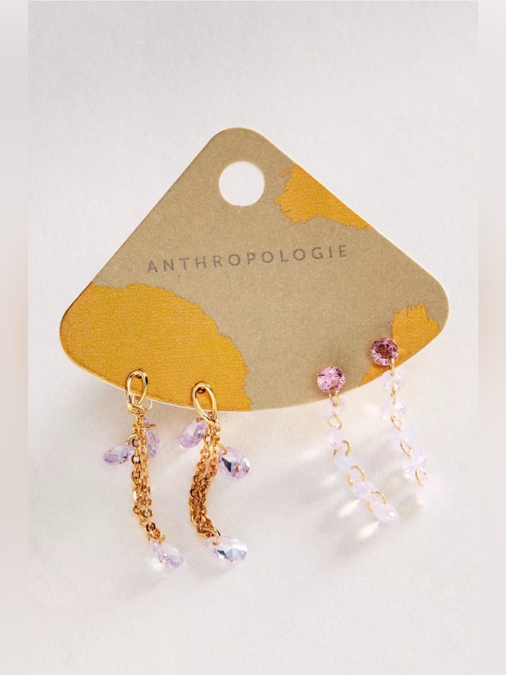 NWT Anthropologie Colorful Crystal Drop Earrings, Set of 2, Lilac